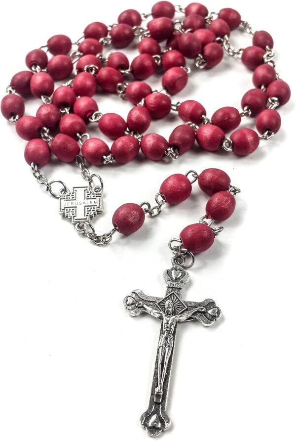 Nazareth Store Rose smell Rosary Petal Red Rare Carved Beads & Silver Plated cross (Holy Land) - Image 4