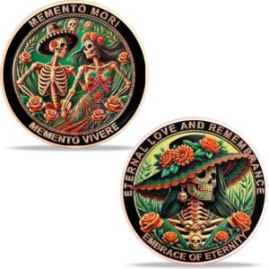 Memento Vivere Challenge Coin Momento Mori, La Catrina Coin Commemorate The Lost Embrace of Eternity Carpe Coin Time Reminder Inspirational CoinsGifts for Mexican Day of The Dead