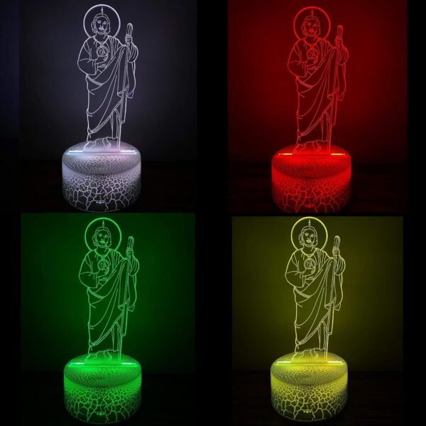 3D LED Night Light San Judas Jesus Malverde Jesus Christ Cracked Base 7 Color USB Cable Battery Touch Switch Best for Gifts, Christmas, Altars (San Judas) - Image 3