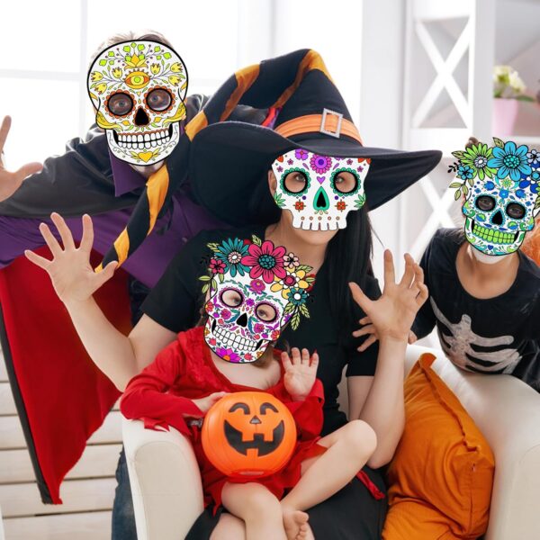 Day of the Dead Felt Masks for Adults, 9 Pack Dia de Los Muertos Skull Masks Floral Sugar Skull Masks, Adjustable Halloween Masks Dia De Los Muertos Decorations for Halloween Cosplay - Image 7