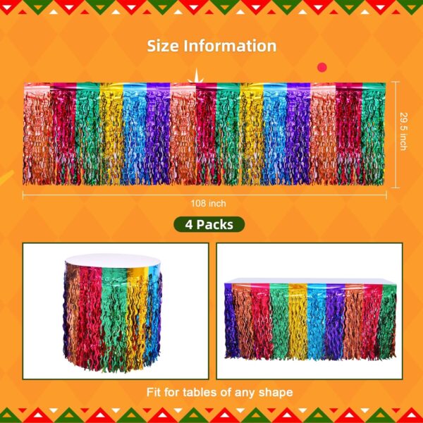 Mega-L Dia De Los Muertos Table Decorations 4Pack Mexican Fiesta Party Wavy Metallic Tinsel Foil Fringe Table Skirt,Perfect for Day of The Dead Altar Decoration,Taco Birthday Party Cinco de Mayo Decor - Image 5