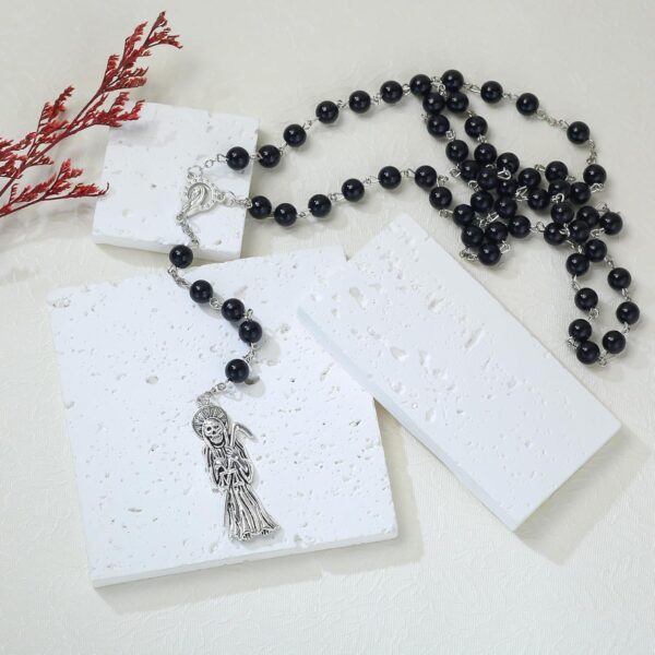 SANDOO Santa Muerte Necklace with Rosary Beads,Protection Good Luck Healing Santa Muerte Pendant with Sickle,Religious Jewelry Amulet for Women Girls Men Her Him - Image 3