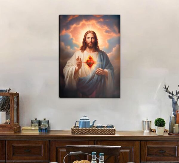 Sacred Heart of Jesus Wall Art Picture Divine Mercy Picture Canvas Wall Decor Christian Religious Christ Jesus Portrait Poster Prints Artwork for Living Room Bedroom Room Office Home Decoration - Image 5