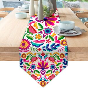 Mexican Table Runners for Fiesta Day of The Dead Dia De Los Muertos Cinco De Mayo Linen Rustic Home Dining Room Kitchen Table Decorations (Mexican 02)
