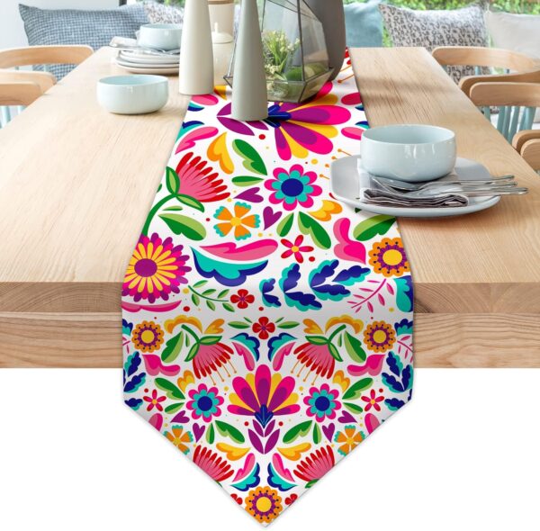 Mexican Table Runners for Fiesta Day of The Dead Dia De Los Muertos Cinco De Mayo Linen Rustic Home Dining Room Kitchen Table Decorations (Mexican 02)
