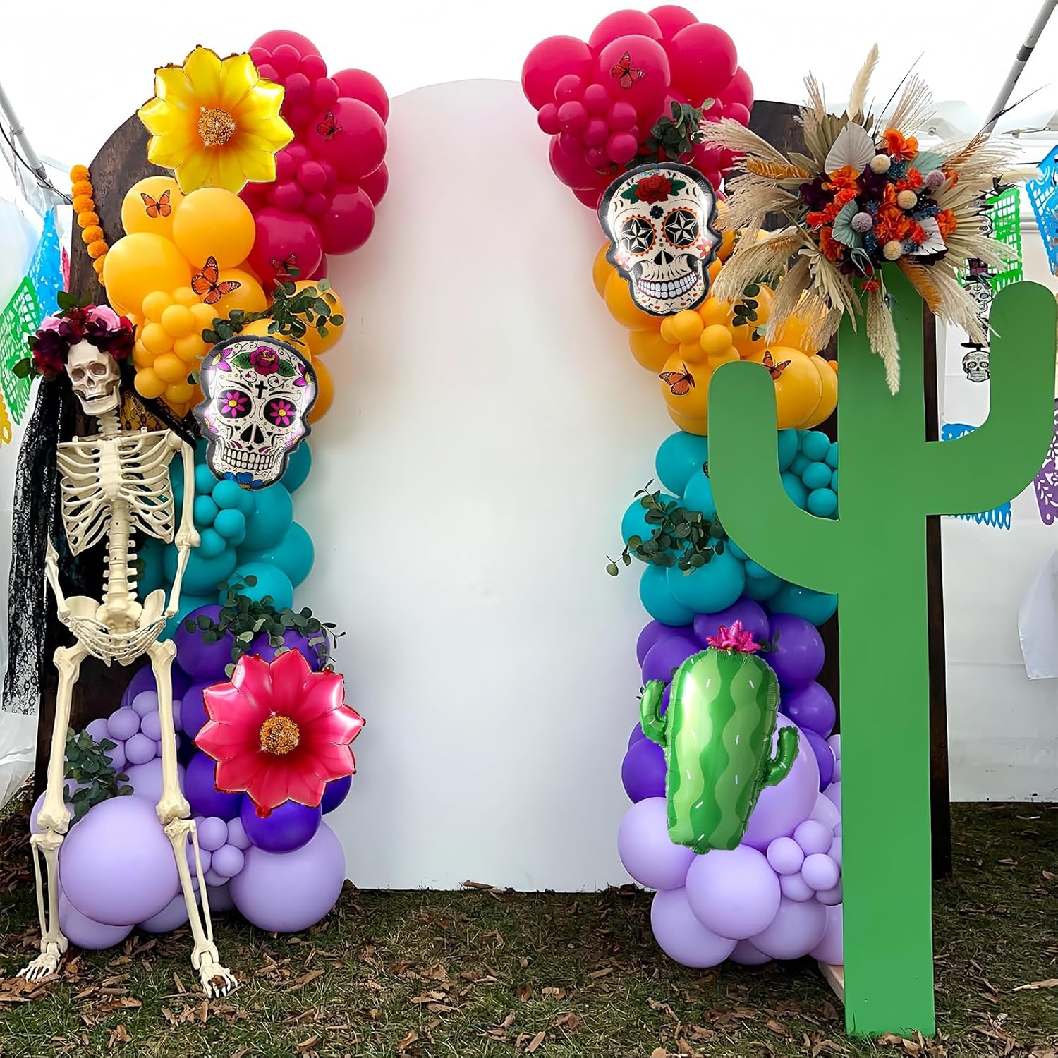 Dia de Muertos Balloon Arch Kit,160PCS Mixed Colorful Day of the Dead Balloon Garland with Cactus Flowers Sugar Skull Foil Balloons for Halloween 5 de Mayo Mexican Fiesta Party Altar Decorations - Image 5