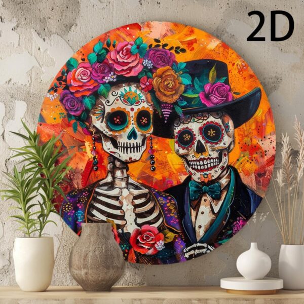 Lessons Day Of The Dead Sugar Skull Round Aluminum Sign Vintage Metal Tin Signs Yard Decor Sign For Home Living Room Autumn Wall Decor For Halloween Christmas 8x8 Inch - Image 5