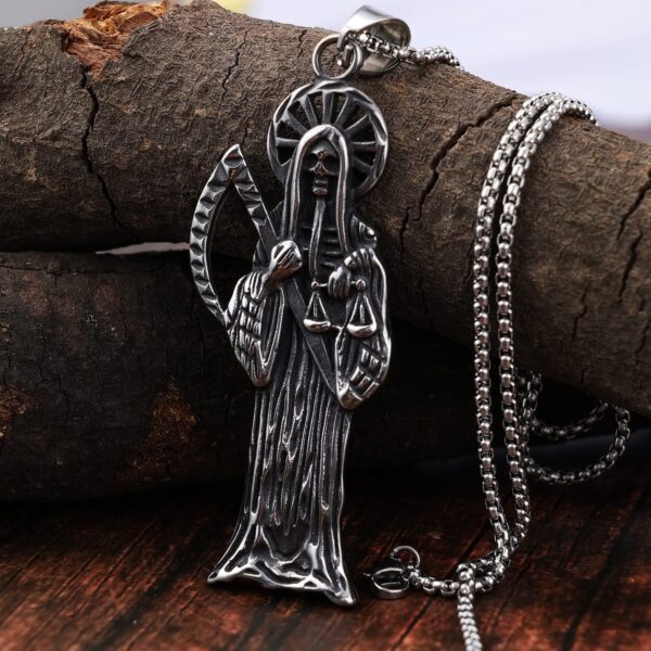 Stainless Steel Holy Saint Death Santa Muerte Grim Reaper Pendant Necklace - Image 4