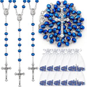 ROCEEI 12 Pcs Catholic Rosary Beads Necklace with Jesus Crucifix Catholic Rosary Prayer Gifts with White Organza Bags