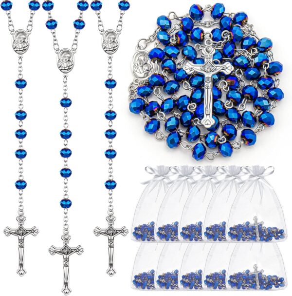 ROCEEI 12 Pcs Catholic Rosary Beads Necklace with Jesus Crucifix Catholic Rosary Prayer Gifts with White Organza Bags