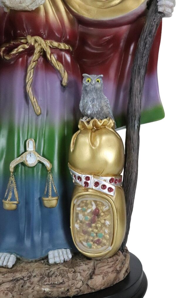 Ebros Gift Large 16.75" Tall Holy Death Santa Muerte Holding Scythe, Glass Globe with Scales of Justice and Owl in Tunic Robe Statue Day of The Dead Bone Mother Decorative Figurine (Rainbow Spectrum) - Image 7