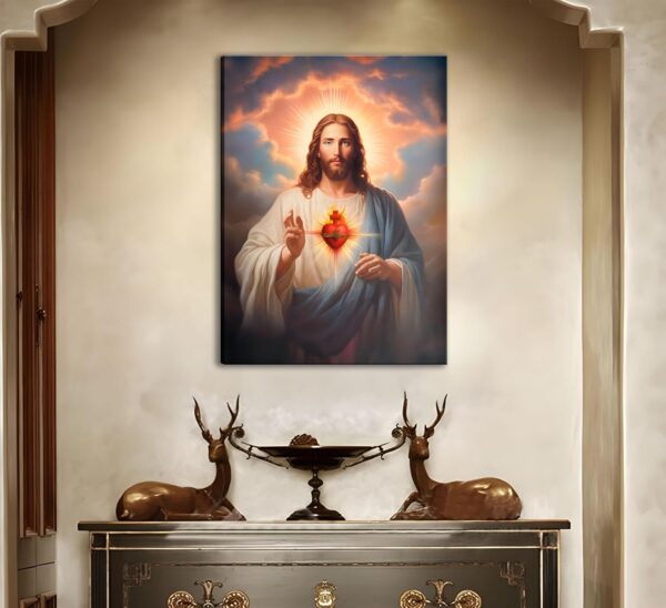 Sacred Heart of Jesus Wall Art Picture Divine Mercy Picture Canvas Wall Decor Christian Religious Christ Jesus Portrait Poster Prints Artwork for Living Room Bedroom Room Office Home Decoration - Image 2