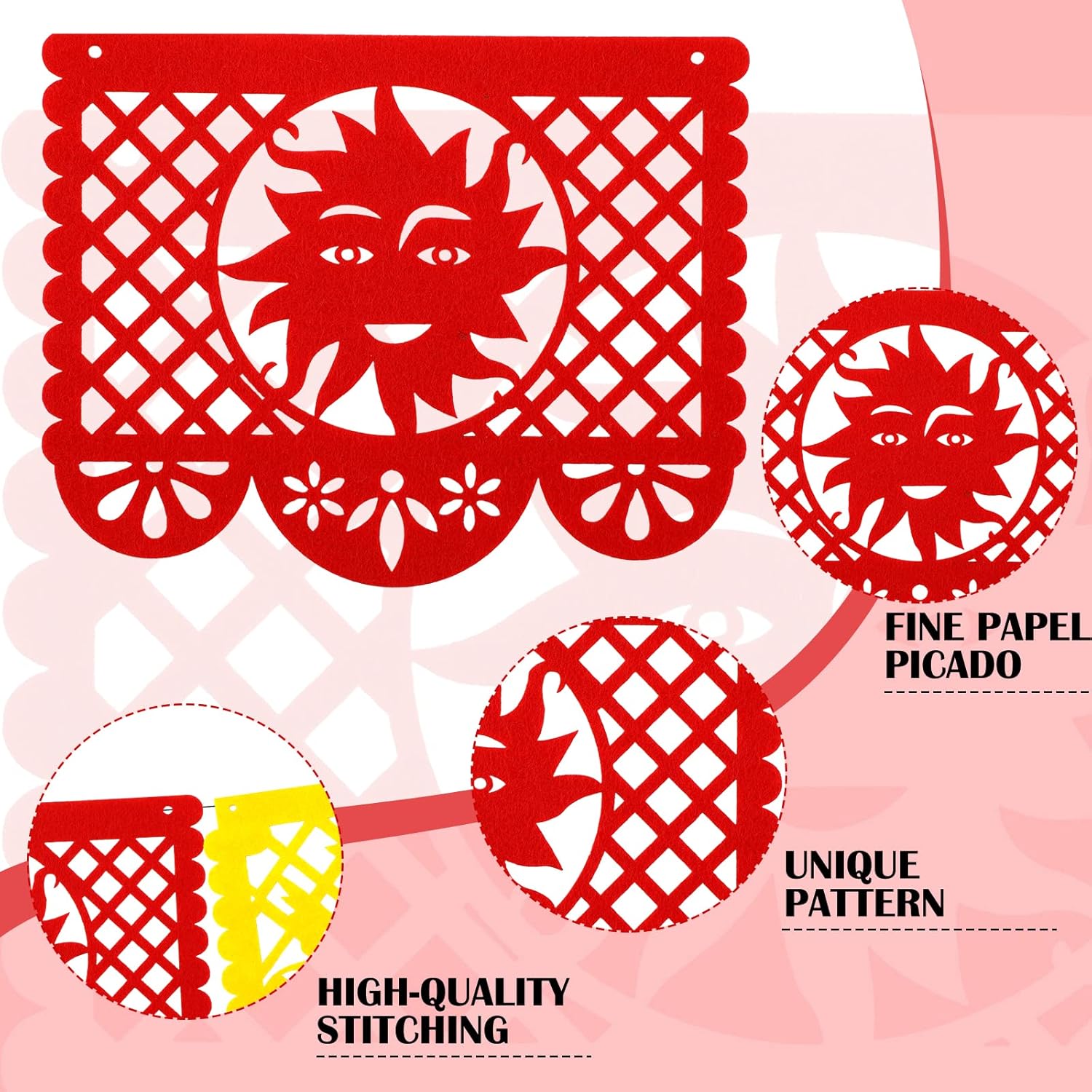 7 Pack Papel Picado Banner Mexican Party Fiesta Flag Cinco De Mayo Theme Party Decorations Day of The Dead Felt Garland Dia De Los Muertos Decor for Mexican Birthday Party Supplies, 68.6 ft Total - Image 5