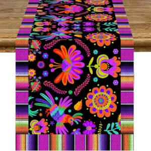 Mexican Fiesta Table Runner Cinco de Mayo Floral Linen Dia De Los Muertos Table Runner for Day of The Dead Altar Muertos Dinning Table Party Decoration Kitchen Supply (13 x 72In)