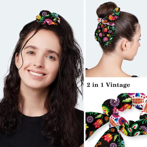 Adjustable Winter Blue Snowflake Surgical Scrub Cap with Button, Ponytail Pouch, Sweatband for Women with Bow Hair Scrunchy - Image 5