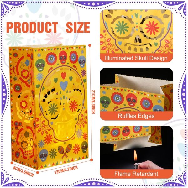 Ireer 30 Pieces Halloween Day of The Dead Luminary Bags - Dia De Los Muertos Candy Bag - Flame Resistant Candle Bag - Sugar Skull Gift Goodie for Mexican Fiesta Halloween Party Favors Supplies - Image 2