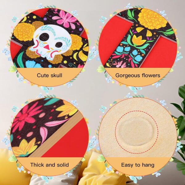 Bnesi 2 Pcs Floral Cross Wall Decor Mexican Home Decor Ofrenda Decoration Day of The Dead Decoration Spanish Style Crucifix Wall Cross for Home Room Church Decor - Image 4