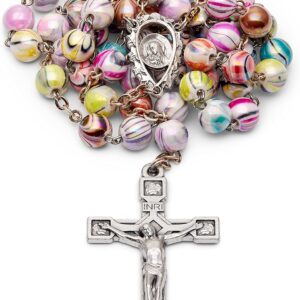 Multicolor Catholic Rosary in 0,31" Arlecchino Beads with a Decorated Our Lady of Sorrow centerpiece.