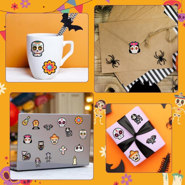BeYumi Sugar Skull Roll Stickers - 1000Pcs Day of The Dead Stickers in 2 Rolls Dia de Los Muertos Sugar Skull Decals for Kids Halloween Mexican Festival Party Supplies Classroom Guitar Bottle Decor - Image 5