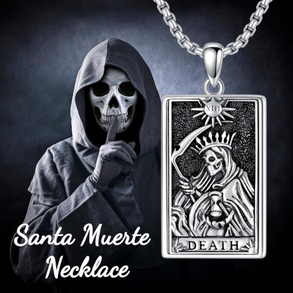 PELOVNY Santa Muerte Necklace 925 Sterling Silver Saint Holy Death Grim Reaper Necklace Halloween Jewelry Christmas Birthday Gifts for Men Women - Image 2