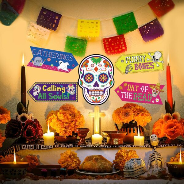 20 Pieces Day of the Dead Decorations Dia de los Muertos Sign Halloween Day of the Dead Party Supplies for Indoor Outdoor Mexican Festival Holiday Wall Porch Yard Front Door Sign - Image 6