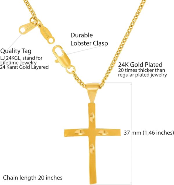 LIFETIME JEWELRY Four Diamond Cuts Cross Necklace 24k Gold Plated for Women Men - Image 3