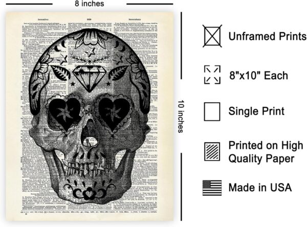 Poster Master Dictionary Art Poster - Retro Sugar Skull Print - Tattoo Art - Day of the Dead Art - Gift for Men, Women - Cool Gothic Decor for Bedroom, Living Room - 8x10 UNFRAMED Wall Art - Image 2