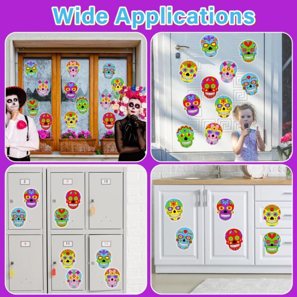 Qyeahkj 30 Set Day of The Dead Arts Crafts for Kids Skull Suncatchers Craft Kit Dia De Los Muertos DIY Coloring Craft Window Cling Sticker with Markers Party Gift for Home Classroom Decor for Kids - Image 7