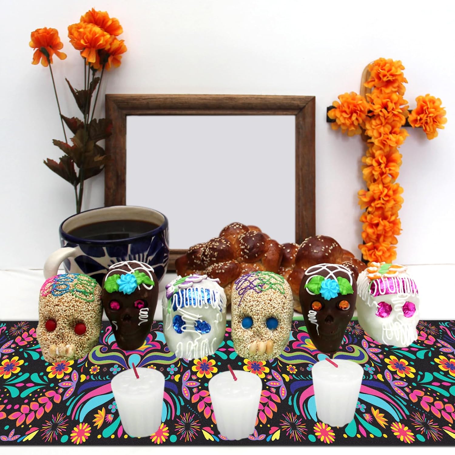 14 x 72 Inch Day of The Dead Table Runner, Mexican Cinco De Mayo Dinner Tablecloth for Dia De Los Muertos Holiday Party, Day of The Dead Home Kitchen Dining Indoor Outdoor Decorations - Image 5