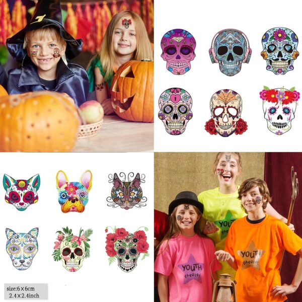 20 Sheets Day of the Dead Face Sugar Skull Tattoos,Including 8 Large Sheets Halloween Temporary Face Tattoos, Halloween Sugar Skull Face Tattoos - Image 4