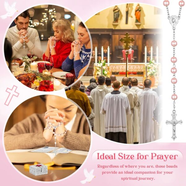 Quelay Rosary Beads Catholic for Women Pearl Rosary Catholic Necklace with Pray Card First Communion Gifts - Image 5