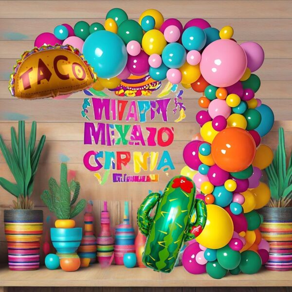 Mexican Party Balloons Garland Arch Decorations, Fiesta Cactus Taco Foil Balloon Cinco de Mayo Dia De Los Muertos Decor Day of The Dead Decor for Birthday Bachelorette Baby Shower Party Supplies - Image 2