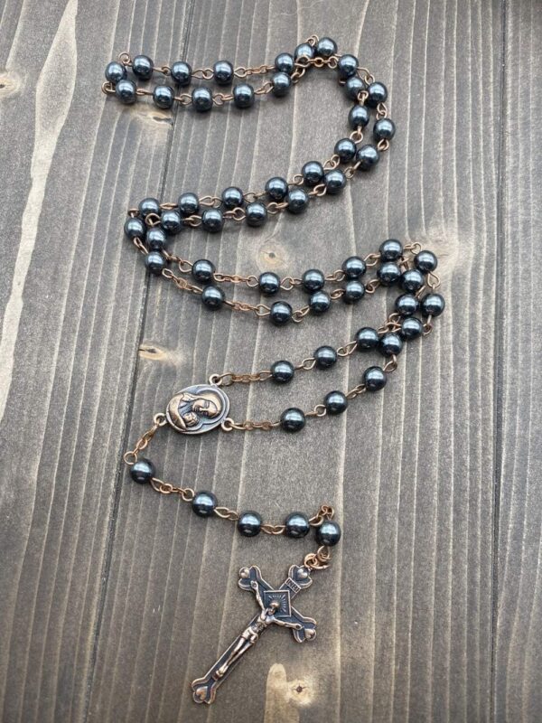 Nazareth Store unisex-adult Hematite Rosary Black Stone Beads Necklace with Jerusalem Holy Soil & Cross Antique Religious Rosaries Beads Collection - Image 8