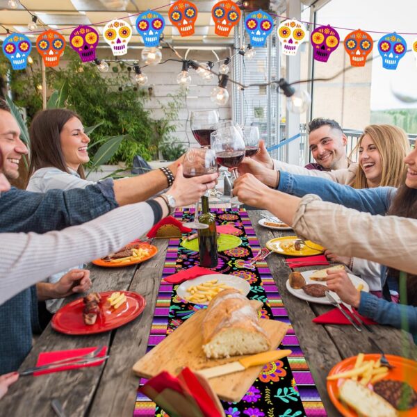 Mexican Fiesta Table Runner Cinco de Mayo Floral Linen Dia De Los Muertos Table Runner for Day of The Dead Altar Muertos Dinning Table Party Decoration Kitchen Supply (13 x 72In) - Image 6