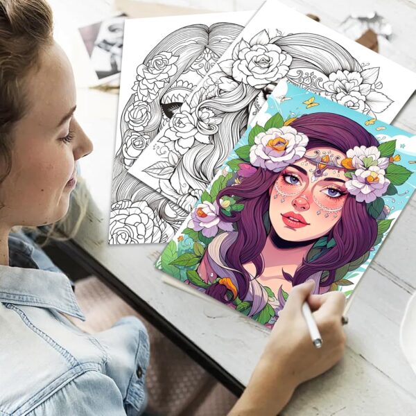Sugar Skull Women Coloring Book for Adult Spiral Bound, Adult Coloring Book for Women Relaxation, Thick Paper 24 Pages One Sided Design, Mindfulness Easter Gifts for Adults - Image 7