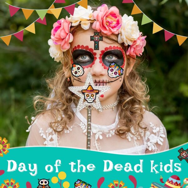 Sugar Skull Stickers Roll, 1000Pcs Day of The Dead Stickers Kids Dia De Los Muertos Decorations, Decor for Water Bottle Scrapbook Gift Boxes Kids Party Supplies - Image 6