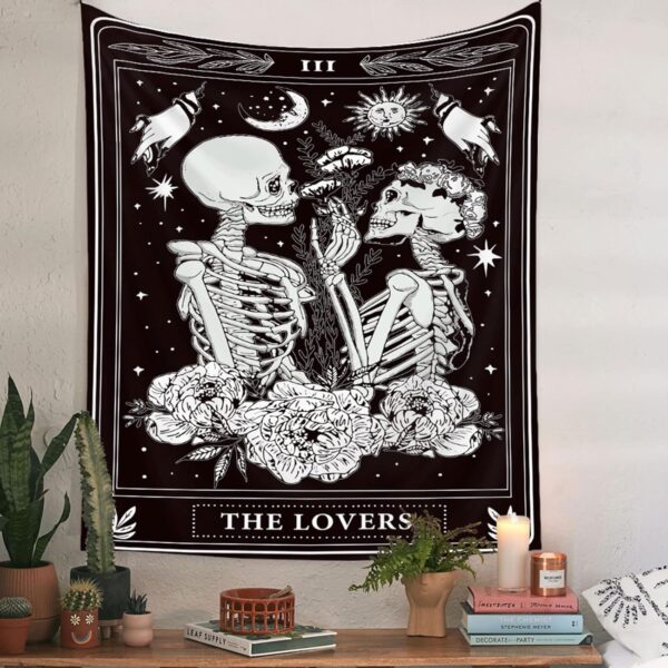 Naykow Skull Tapestries Black and White Skeleton Gothic Grunge Dark Witchy Wall Hanging Decor Tapestry for Bedroom Aesthetic Alt Room (60x80 inches vertical) - Image 3