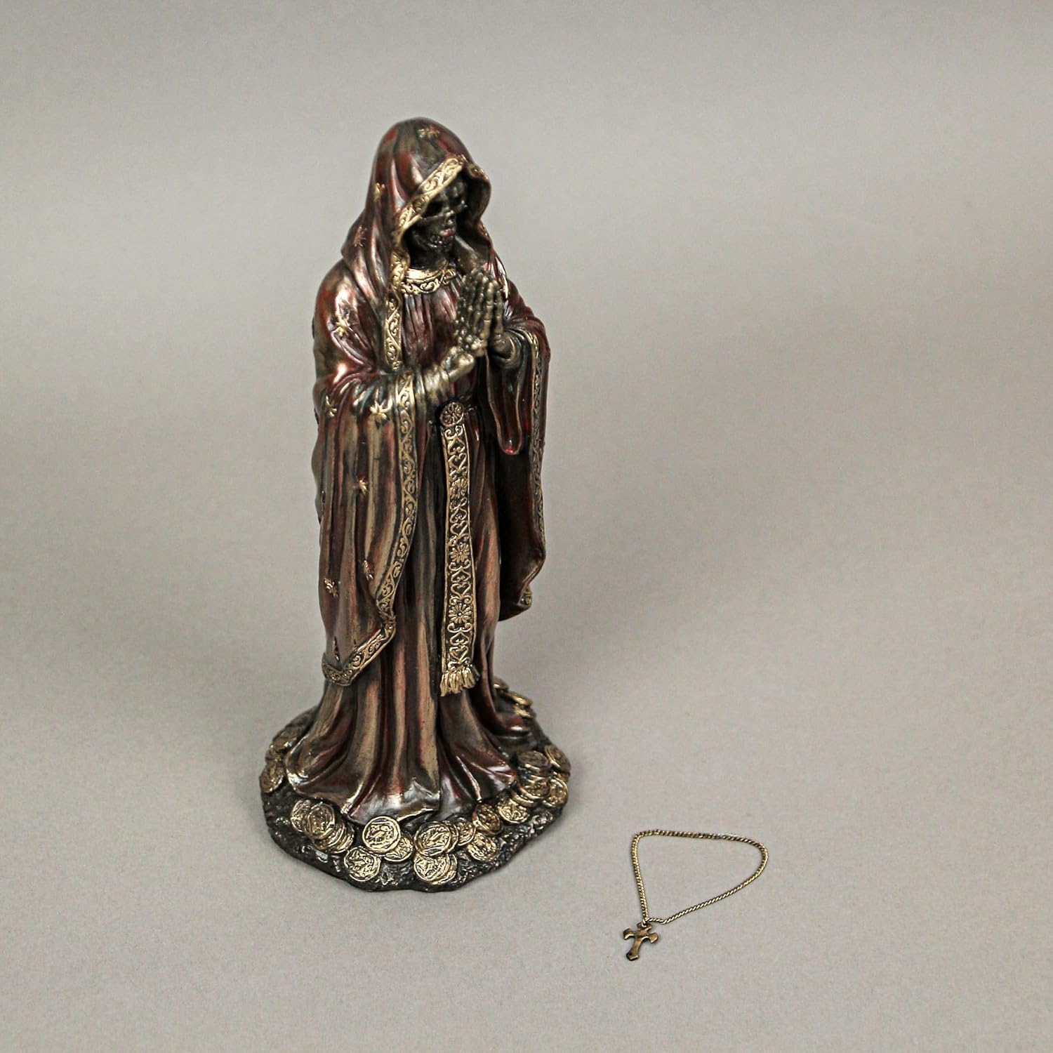Veronese Design 7.5" Santa Muerte Rosario Prayer Resin Sculpture Antique Bronze Finish - Image 7