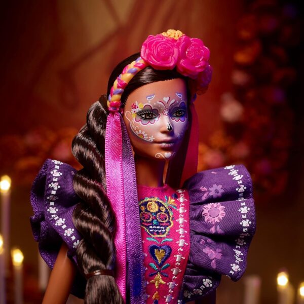 Barbie Signature Doll, 2022 Dia De Muertos Collectible, Traditional Ruffled Dress with Flower Crown & Calavera Face Paint - Image 12