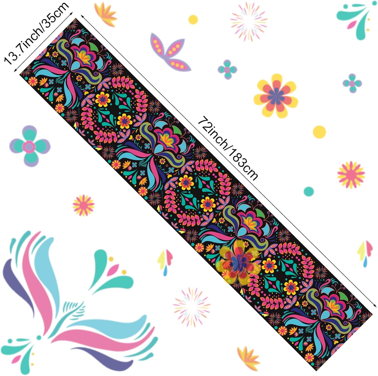 14 x 72 Inch Day of The Dead Table Runner, Mexican Cinco De Mayo Dinner Tablecloth for Dia De Los Muertos Holiday Party, Day of The Dead Home Kitchen Dining Indoor Outdoor Decorations - Image 2