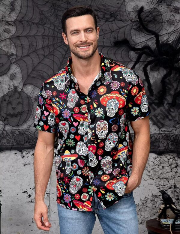 Men's Mexican Cinco de Mayo Fiesta Short Sleeve Button Down Party Shirt, S-4XL - Image 3