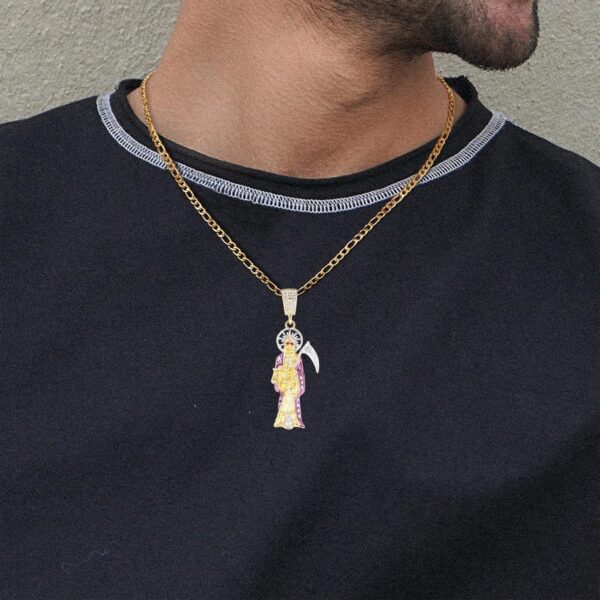 Santa Muerte Necklace Diamond 14K Gold Plated Santa Muerte Pendant Jewelry With Sickle Holiday Gift (Gold 282) - Image 6