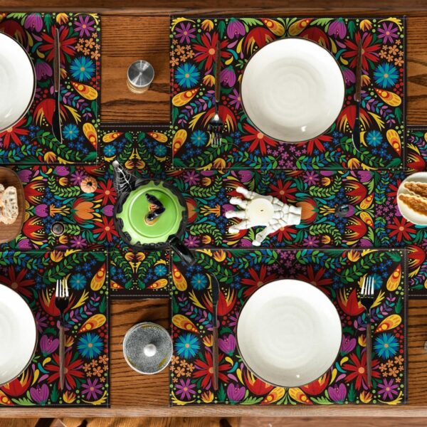 Artoid Mode Mexican Cinco De Mayo Placemats for Dining Table, 12 x 18 Inch Floral Fiesta Dia De Los Muertos Decoration Washable Table Mats Set of 4 - Image 4