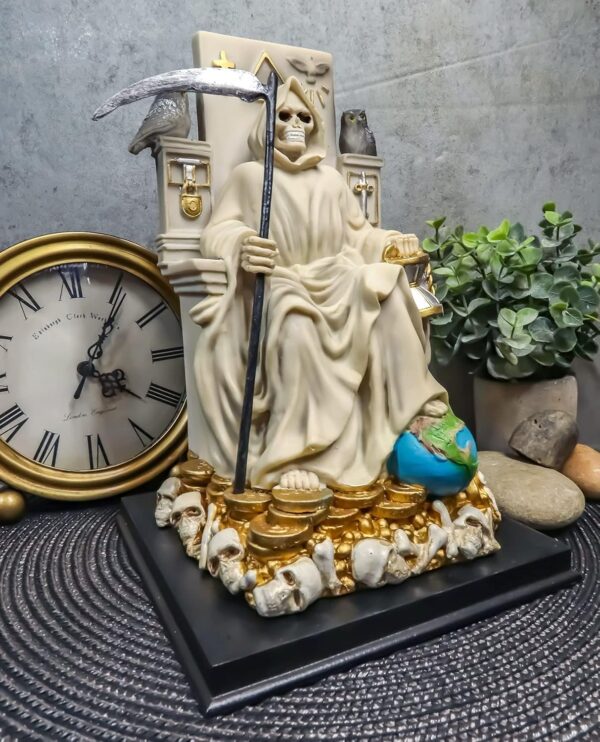 Ebros White Robe Santa Muerte Holy Sacred Death Bone Mother Seated On Throne with Scythe Statue Patron of Protection Healing Purity Figurine Day of The Dead Decorative Sculpture - Image 8