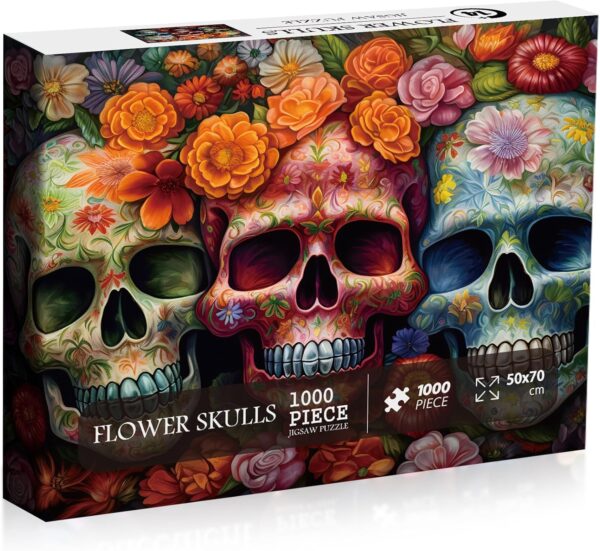 Day of The Dead Sugar Skull Puzzles for Adults 1000 Pieces, Halloween Puzzles 1000 Pieces, PICKFORU Flower Skeleton Puzzle as Skeleton Halloween Decor, Dia De Los Muertos Jigsaw Puzzle Grateful Dead - Image 7