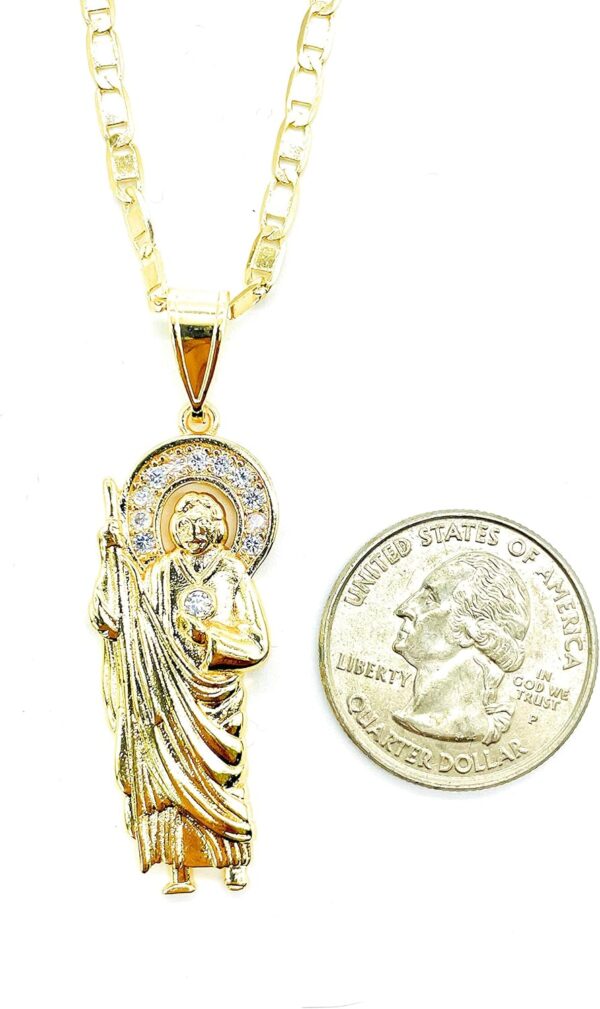 14K Gold Plated Saint Judas Necklace Mariner Link 22" LONG-38x17mm / 14k Baño de oro San Judas Cadena 22" Largo - RAYSET21-G - Image 3