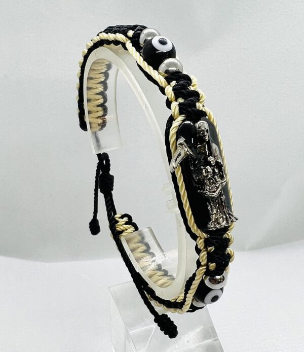 Pulsera de Santa Muerte metal Plateada e imagen Santa Muerte 7 potencias doble tejida Bk/Gl - Image 4