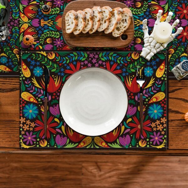 Artoid Mode Mexican Cinco De Mayo Placemats for Dining Table, 12 x 18 Inch Floral Fiesta Dia De Los Muertos Decoration Washable Table Mats Set of 4 - Image 2