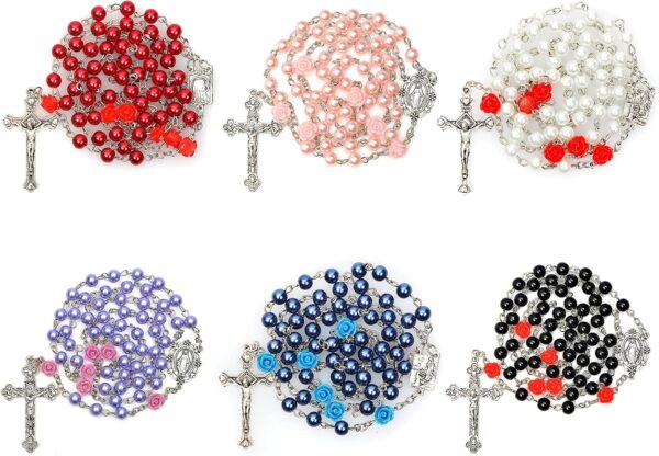 Rosary Beads Catholic for Women Rosaries Catholic Bulk Pearl Necklace with Jesus Christ Crucifix Cross First Communion Confirmation Gifts White, Pink, Black, Red, Purple, Royal Blue - Image 2