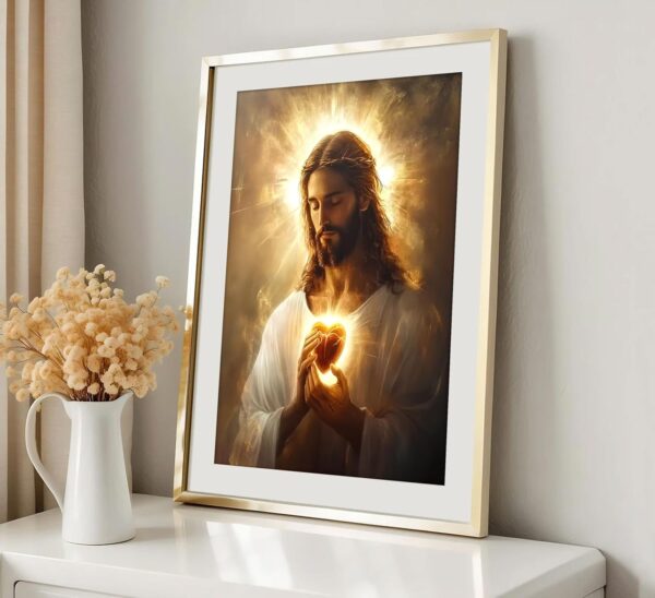 Sacred Heart of Jesus Canvas Wall Art Christ Jesus Divine Mercy Portrait Tranquility Painting Picture Wall Decor Poster Print Artwork for Living Room Bedroom Church Prayer Room Decoration Unframed - Image 3